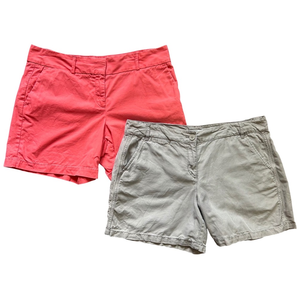 LOFT Bundle of 2 Chino Shorts in Coral & Grey Womens 10 Linen Cotton 5" Inseam